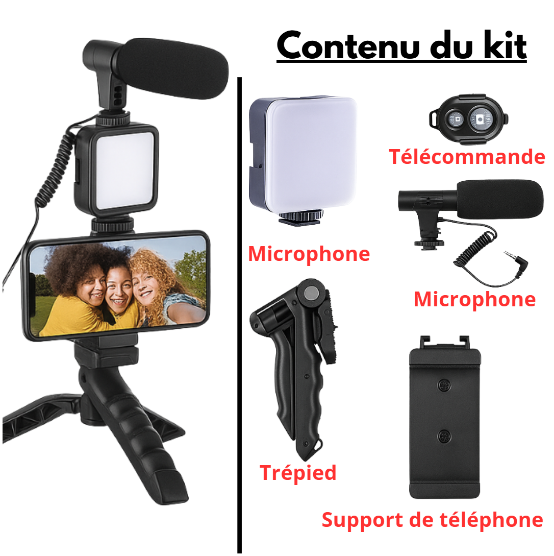 Kit Vlogging Smartphone – Micro, Lumière LED & Trépied